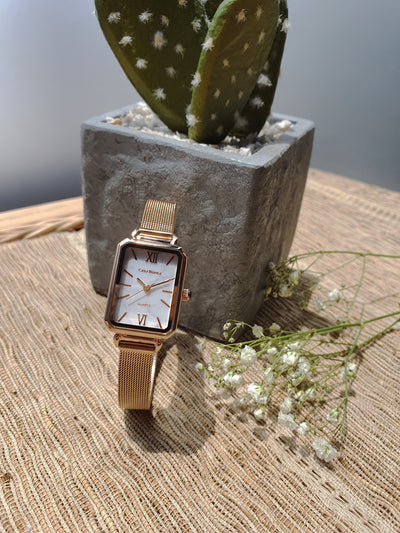 Classic White Watch | Rose Gold Mesh Strap