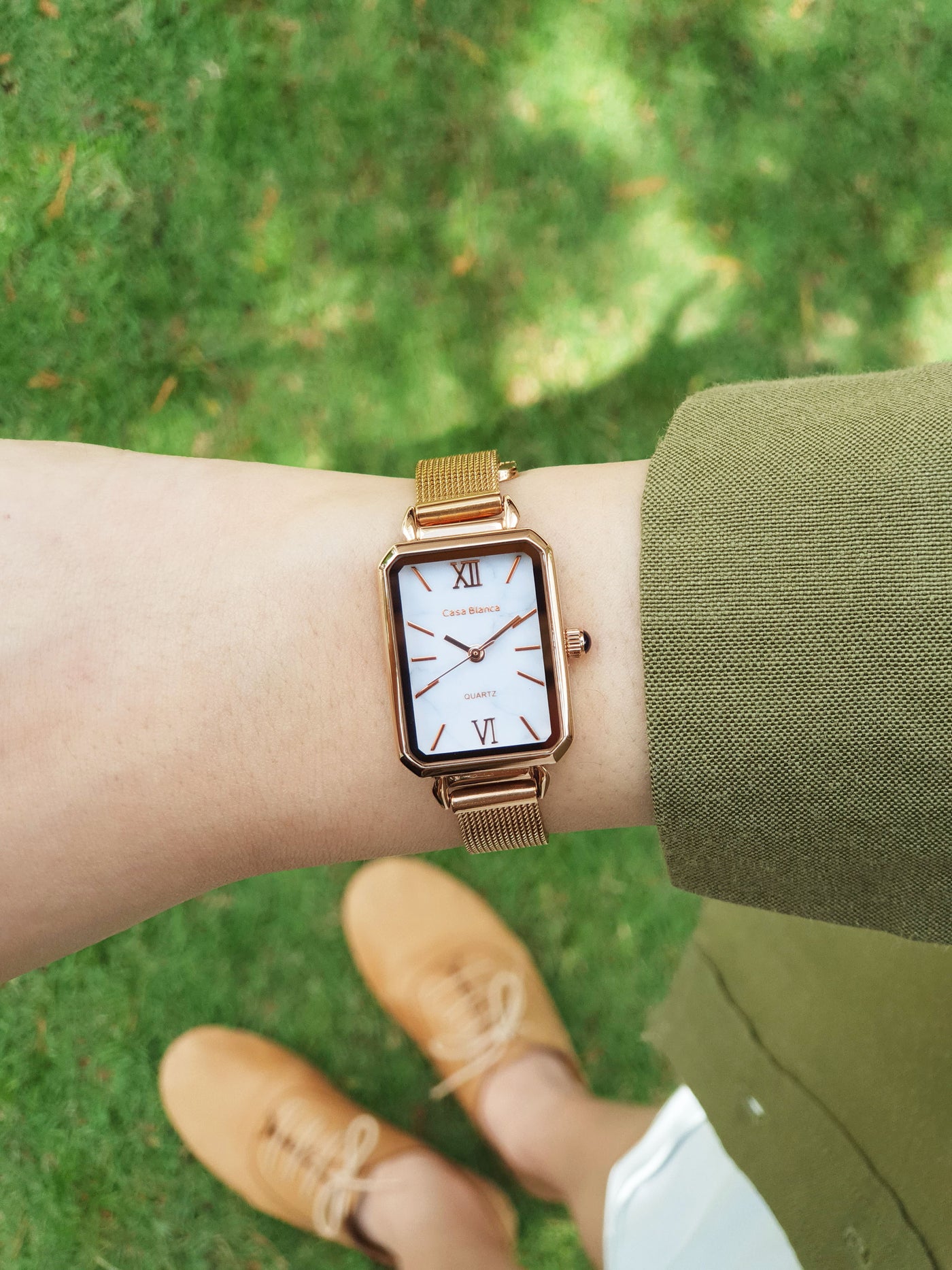 Classic White Watch | Rose Gold Mesh Strap