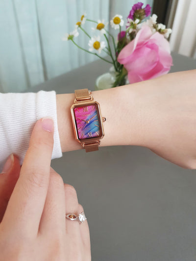 Pink Blush Watch | Rose Gold Mesh Strap