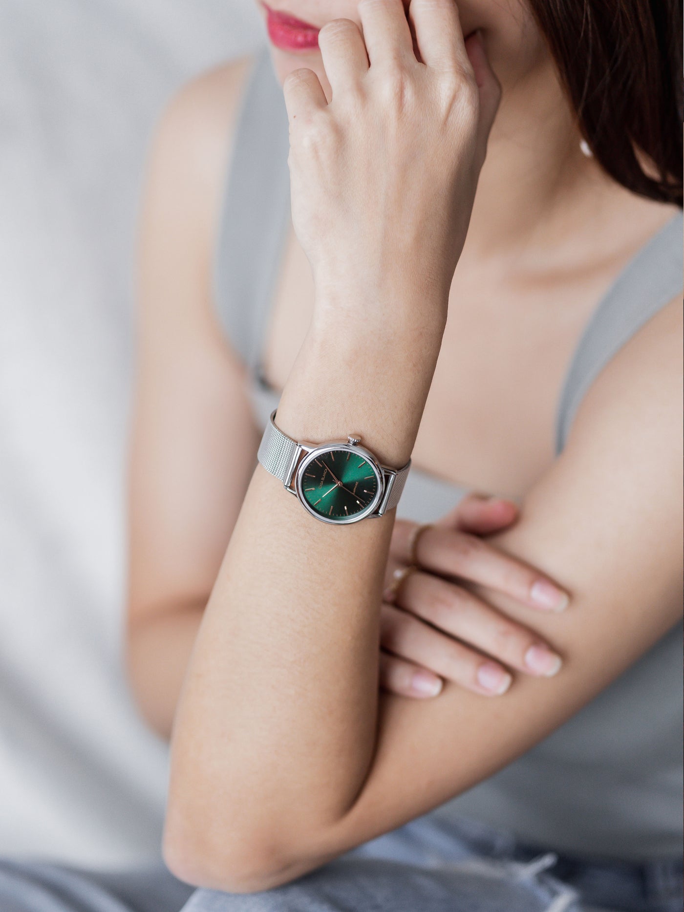 Emerald Silver Watch | Silver Mesh Strap