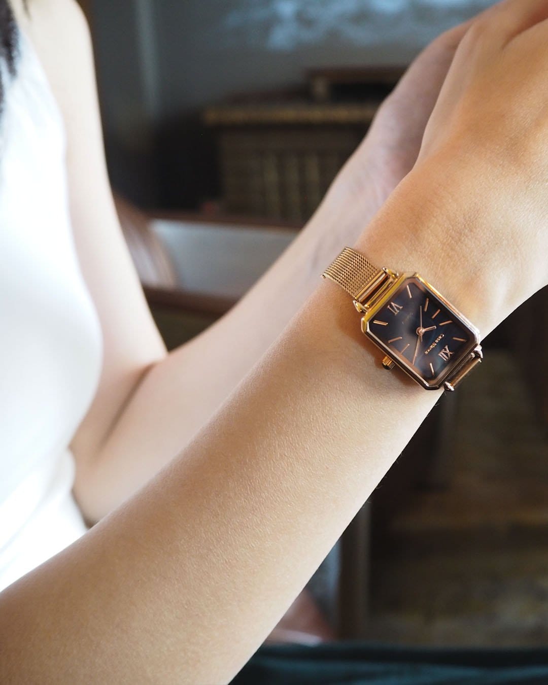 Navy Marble Watch | Rose Gold Mesh Strap
