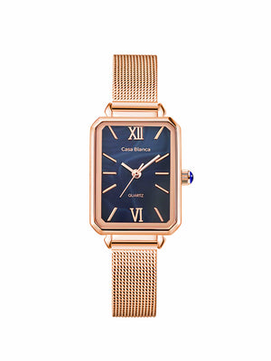 Casa Blanca Navy Watch in Rose Gold - Signature Square Collection